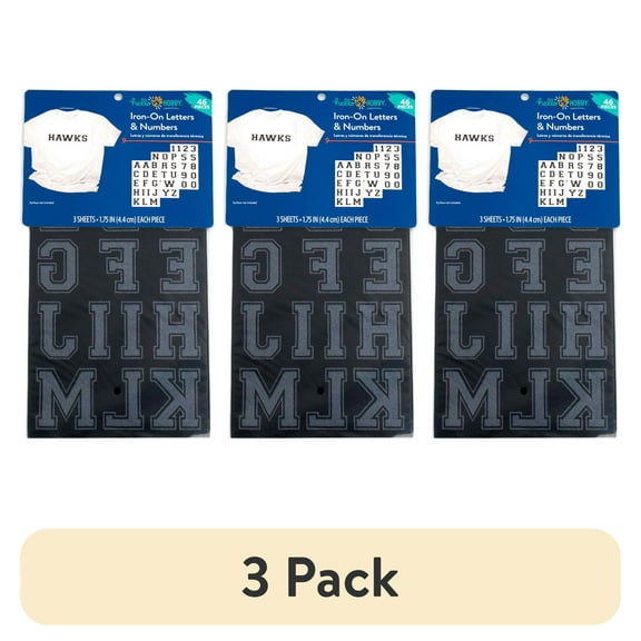(3 pack) Hello Hobby 1.75" Black Collegiate Flocked Iron-on Letters, 1 Each, 3 Sheets, 46 Pieces
