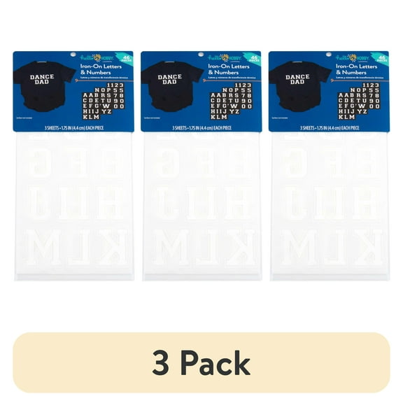 (3 pack) Hello Hobby 1.75" White Collegiate Flocked Iron-On Letters, 3 Sheets, 46 Pieces