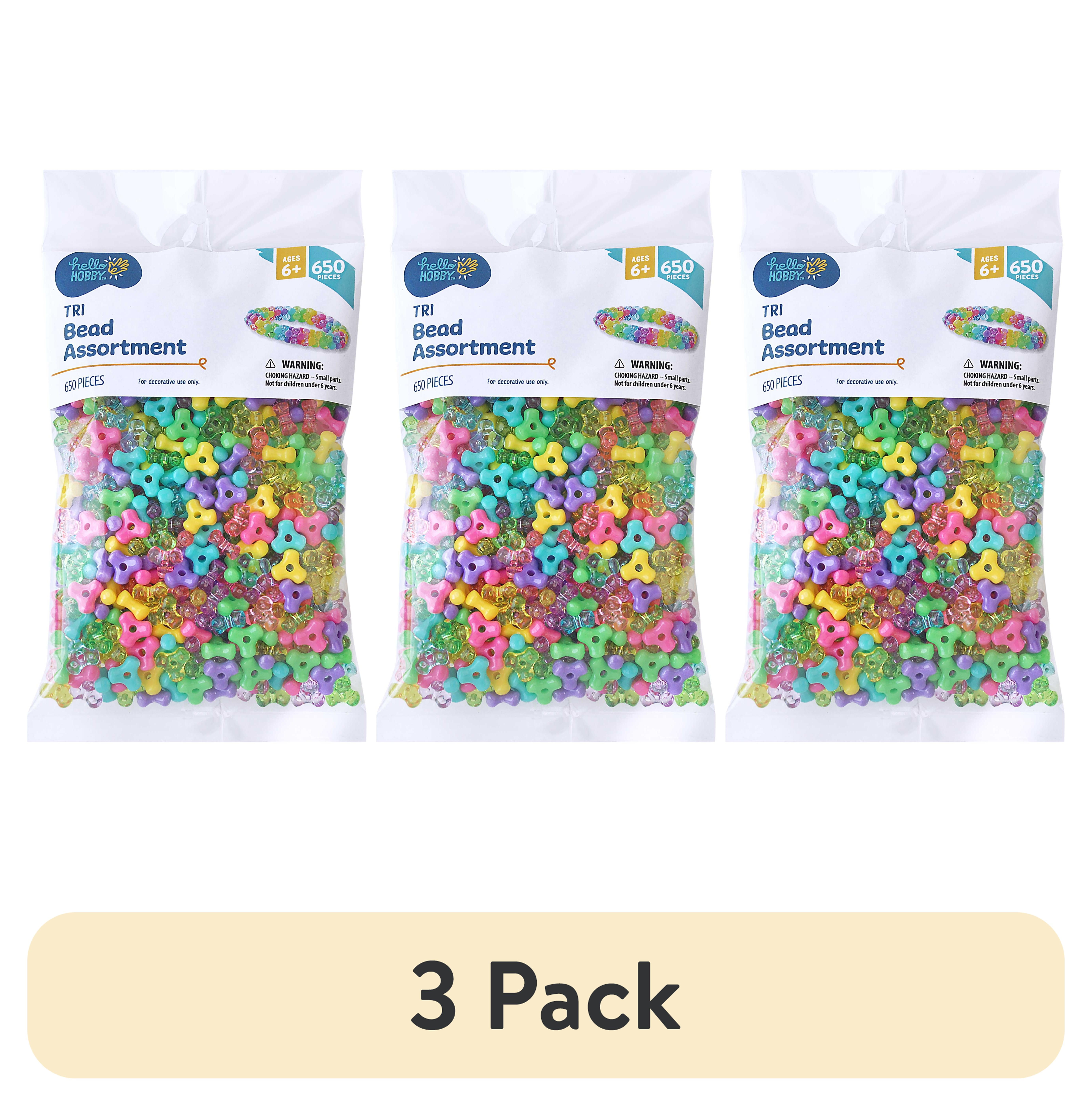 (3 pack) Hello Hobby Shaped Bead Mix, Tri Bead, 650 Pieces, Beads for Jewelry Making and DIY Crafts