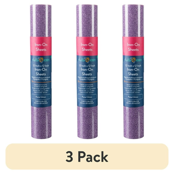 (3 pack) Hello Hobby 12" x 12" Pastel Glitter Sampler Iron-On Sheets (4 Count)