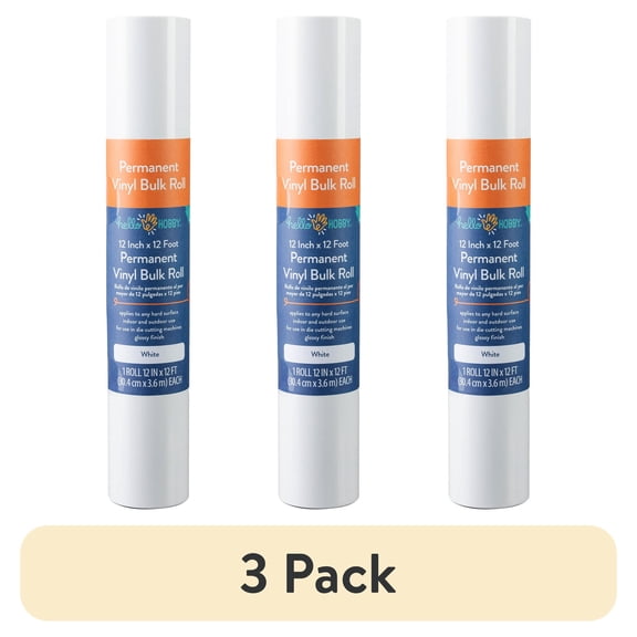 (3 pack) Hello Hobby 12" x 12' White Permanent Craft Vinyl Bulk Roll
