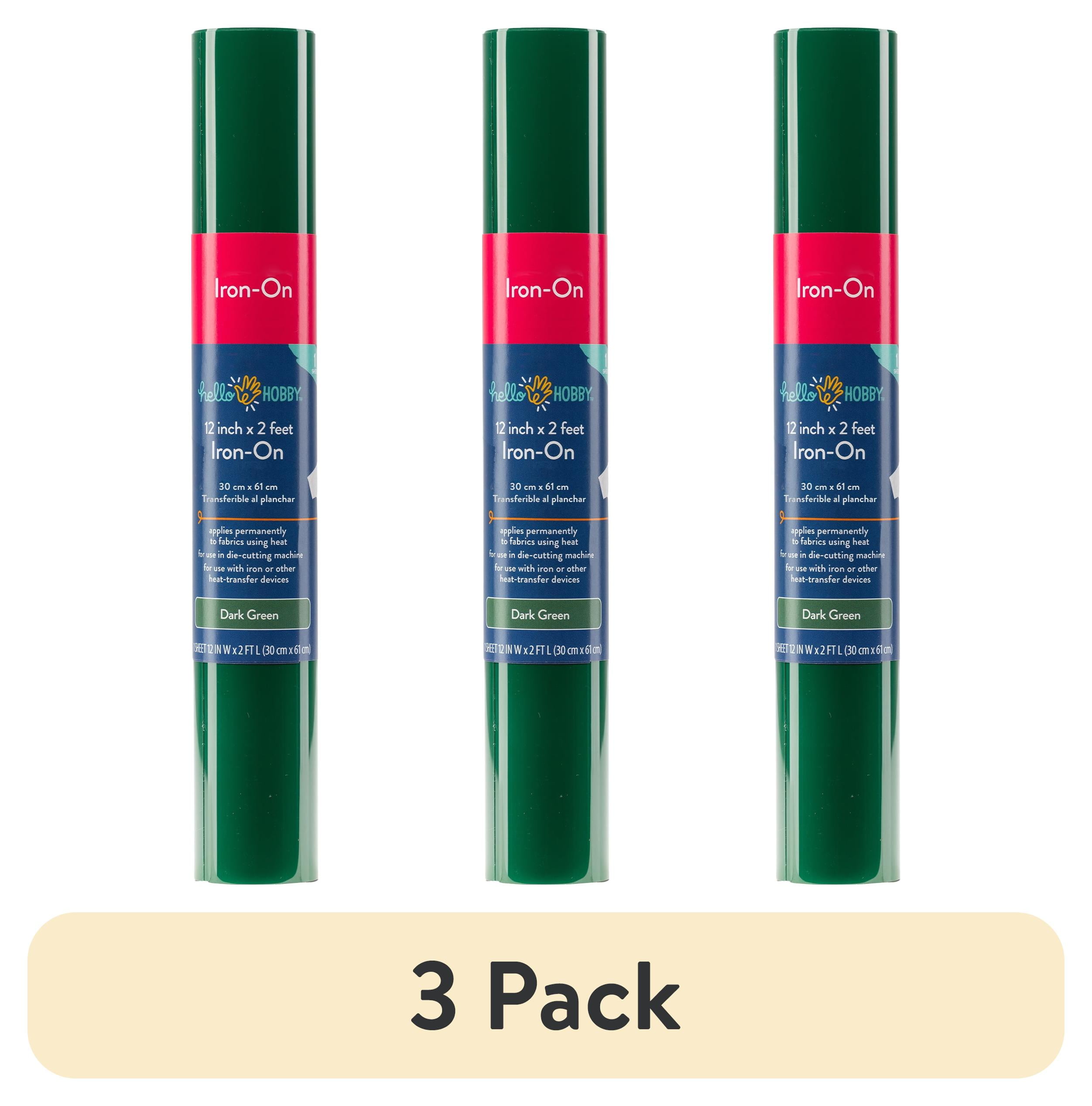 (3 pack) Hello Hobby Dark Green Iron-On Craft Vinyl Roll, 12 in x 2 ft