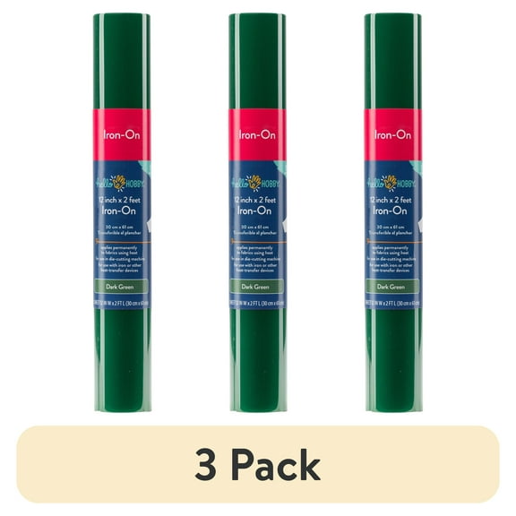 (3 pack) Hello Hobby 12" x 2' Dark Green Iron-On Craft Vinyl Roll