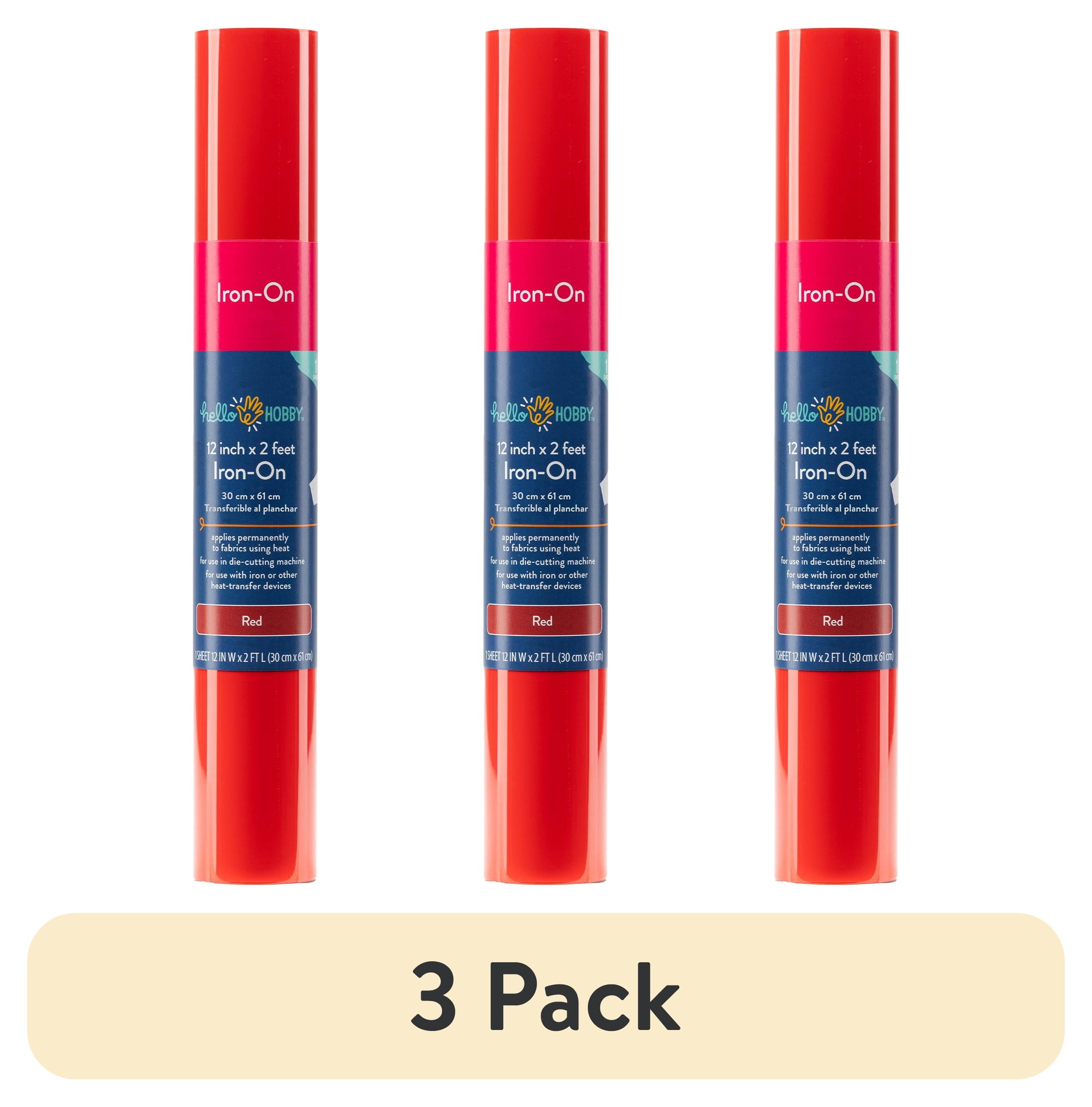 (3 pack) Hello Hobby 12" x 2' Red Iron-On Craft Vinyl Roll