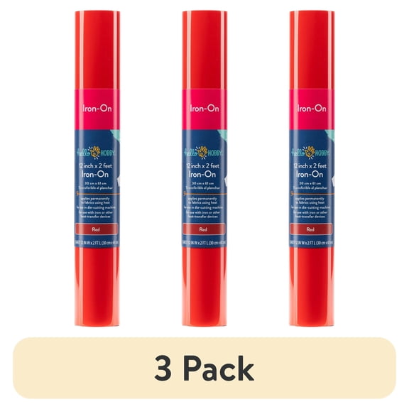 (3 pack) Hello Hobby 12" x 2' Red Iron-On Craft Vinyl Roll