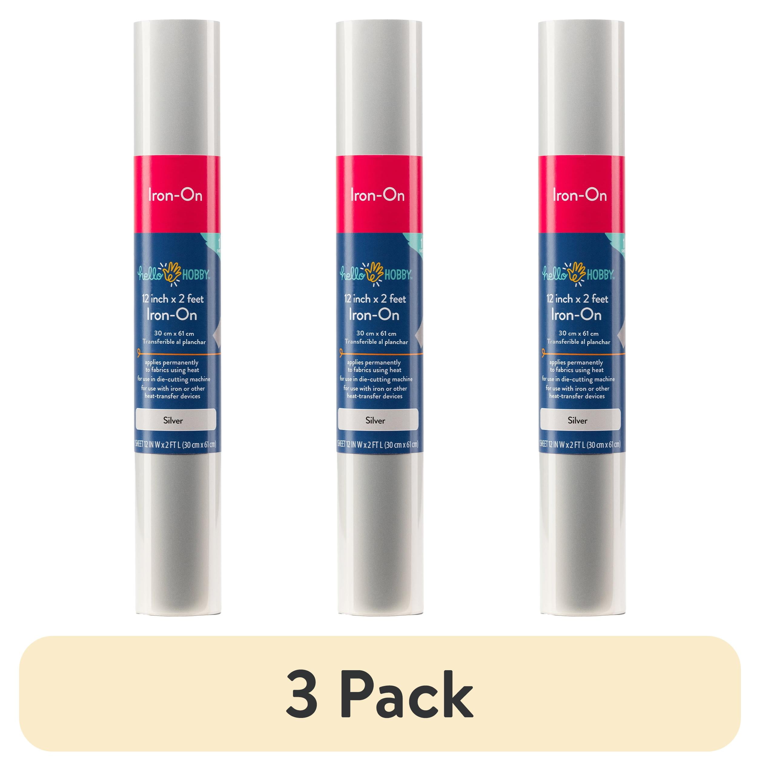 (3 pack) Hello Hobby 12" x 2' Silver Iron-On Craft Vinyl Roll