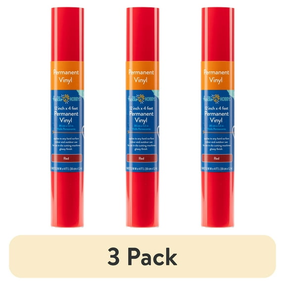 (3 pack) Hello Hobby 12" x 4' Red Permanent Craft Vinyl Roll