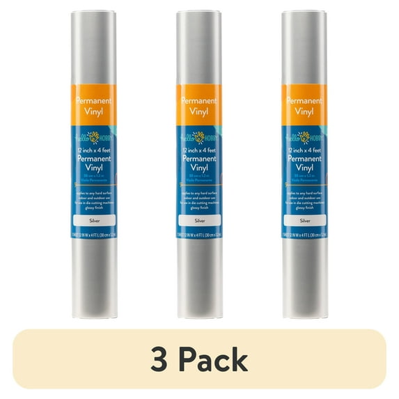 (3 pack) Hello Hobby 12" x 4' Silver Permanent Craft Vinyl Roll