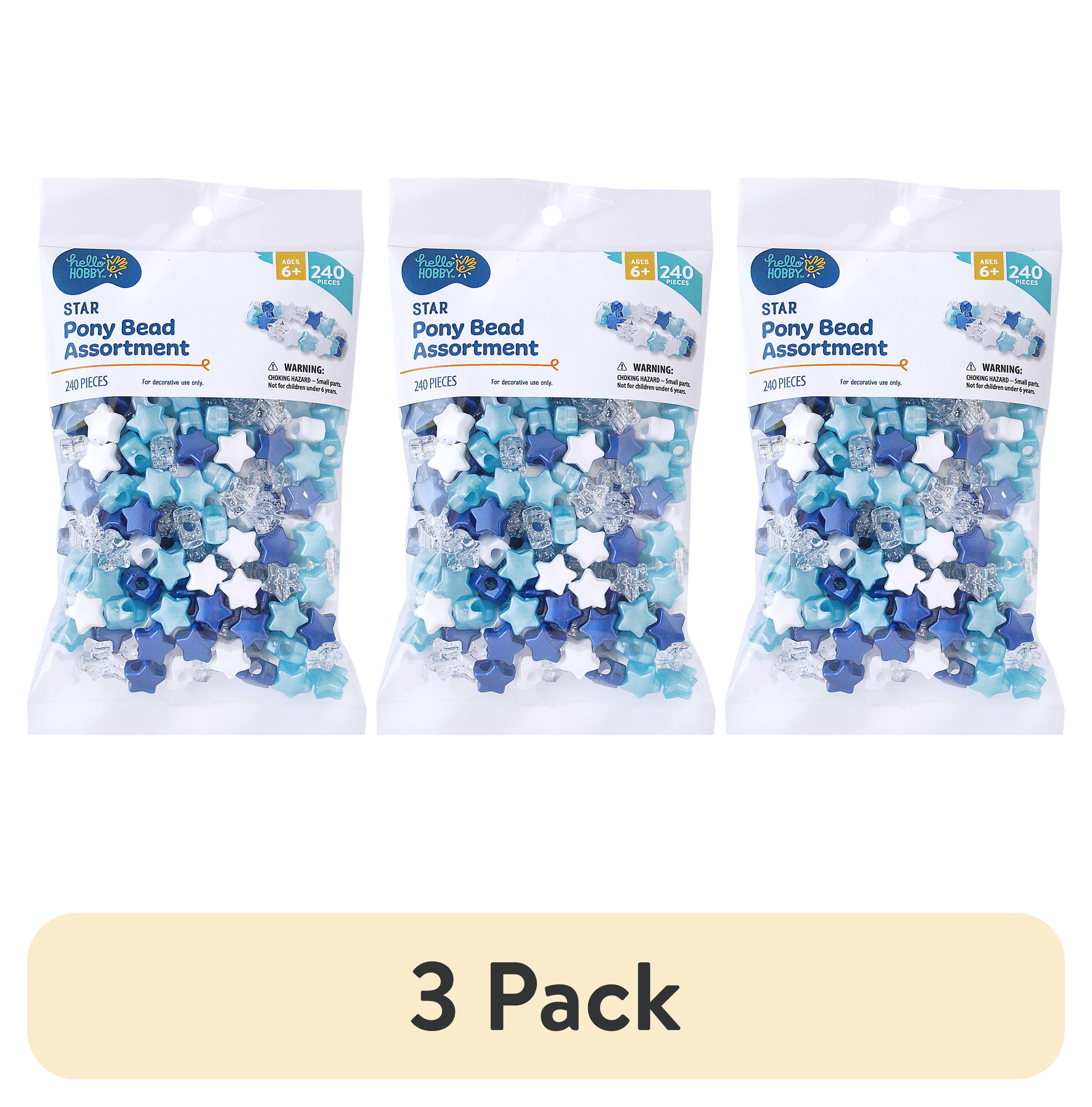 (3 pack) Hello Hobby Shaped Bead Mix, Stars, 240 Pieces, Beads for Jewelry Making and DIY Crafts