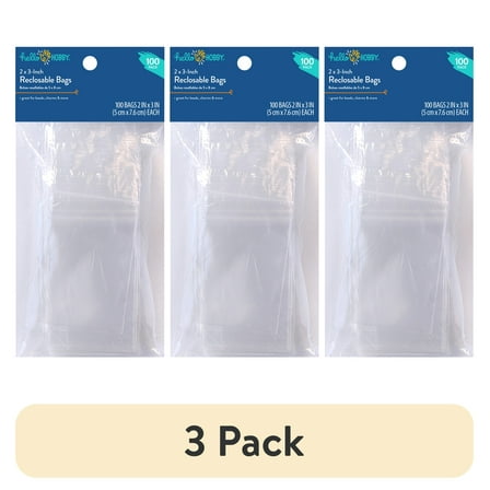 (3 pack) Hello Hobby 2" x 3" Reclosable Plastic Bags 100-Pack – Small Clear Zip Bags for Jewelry Making & Craft Storage