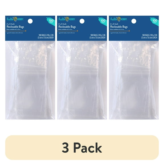 (3 pack) Hello Hobby 2" x 3" Reclosable Plastic Bags 100-Pack – Small Clear Zip Bags for Jewelry Making & Craft Storage