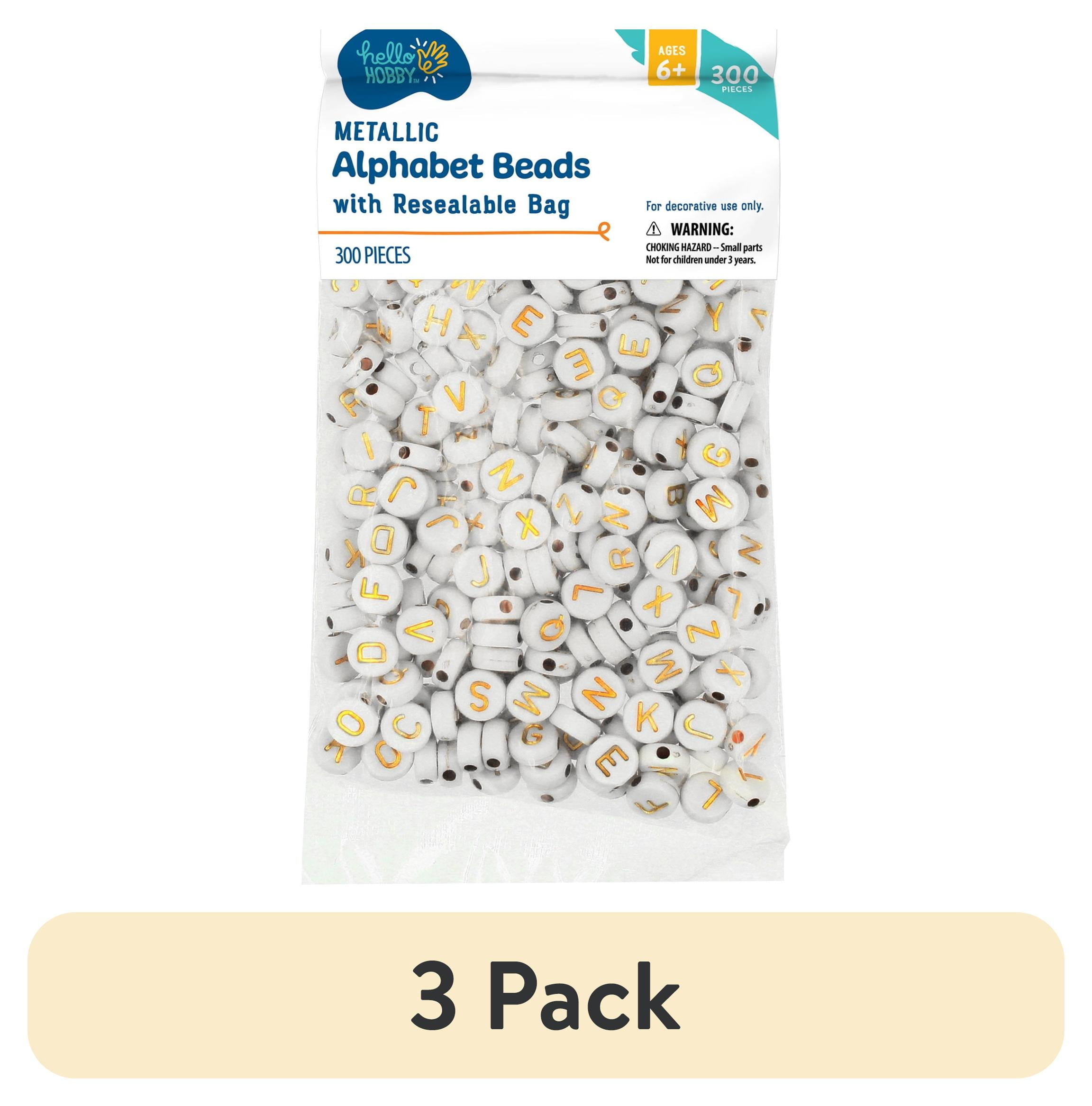 Hama-google Mami 　3袋 3 pack) Hello Hobby White Plastic 9mm Metallic Letter Beads for