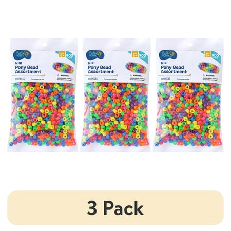 (3 pack) Hello Hobby Mini Pony Bead Mix, Multicolored Neon, 900 Pieces, Plastic Craft Beads for Jewelry Making and DIY Projects