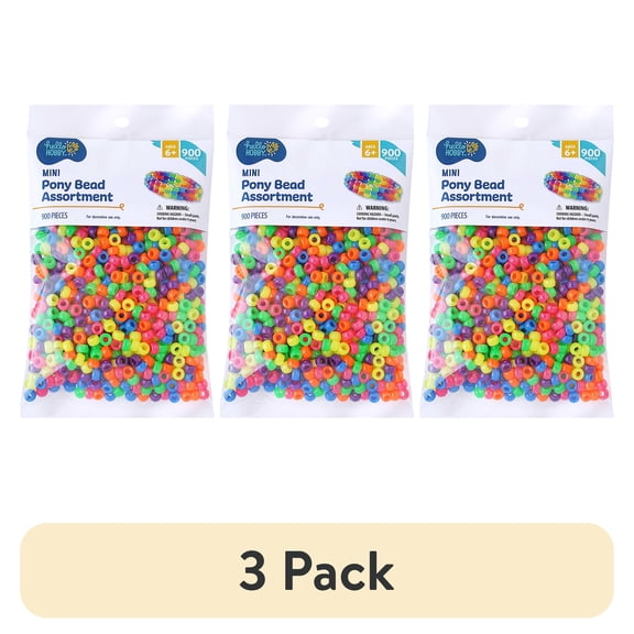 (3 pack) Hello Hobby Mini Pony Bead Mix, Multicolored Neon, 900 Pieces, Plastic Craft Beads for Jewelry Making and DIY Projects