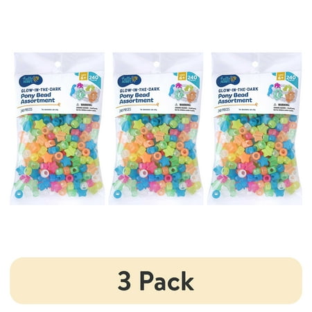 (3 pack) Hello Hobby Pony Bead Mix, Glow in the Dark, 240 Pieces, Plastic Craft Beads for Jewelry Making and DIY Projects
