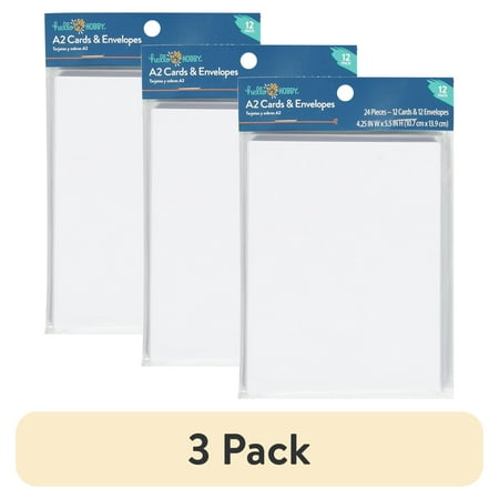 (3 pack) Hello Hobby A2 Blank All Occasion White Greeting Cards, with Envelopes 4.25" x 5.5" (12 Count)