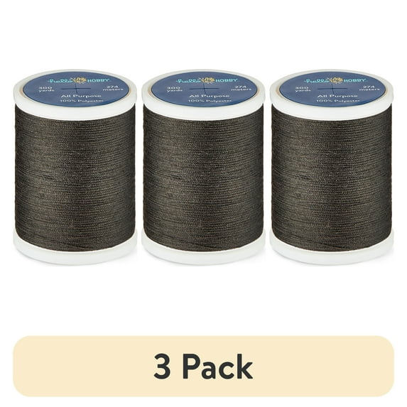 (3 pack) Hello Hobby Anthracite Brown 100% Polyester All Purpose Thread, 300 Yards