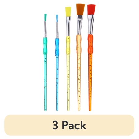 (3 pack) Hello Hobby Assorted Shape Synthetic Bristle Art Brushes (5 Pack), Age Group 3+