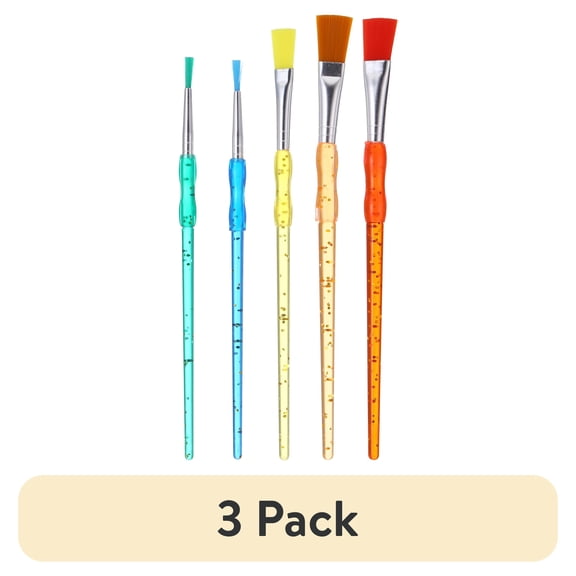 (3 pack) Hello Hobby Assorted Shape Synthetic Bristle Art Brushes (5 Pack), Age Group 3+