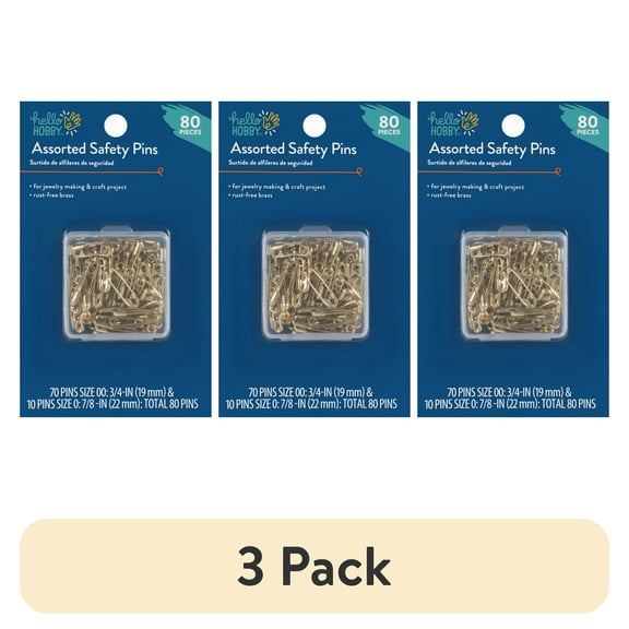 (3 pack) Hello Hobby Assorted Size Gilt Safety Pins (80 Count)