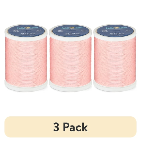 (3 pack) Hello Hobby Baby Pink 100% Polyester All Purpose Thread, 300 Yards