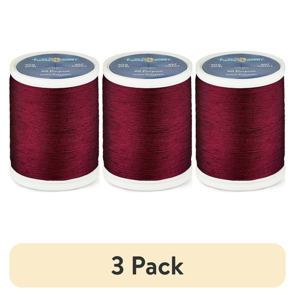 (3 pack) Hello Hobby Beaujolais Red 100% Polyester All Purpose Thread, 500 Yards