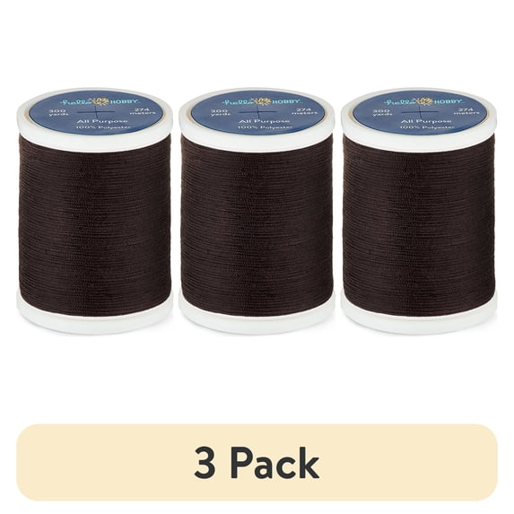 (3 pack) Hello Hobby Bitter Chocolate Brown 100% Polyester All Purpose Thread, 300 Yards