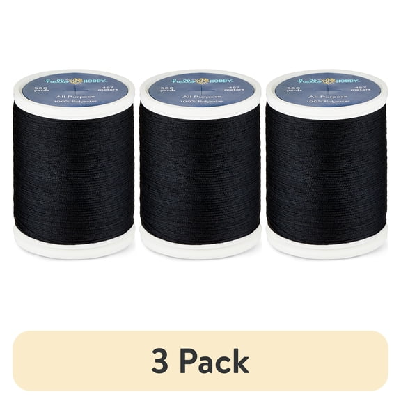 (3 pack) Hello Hobby Black 100% Polyester All Purpose Thread, 500 Yards