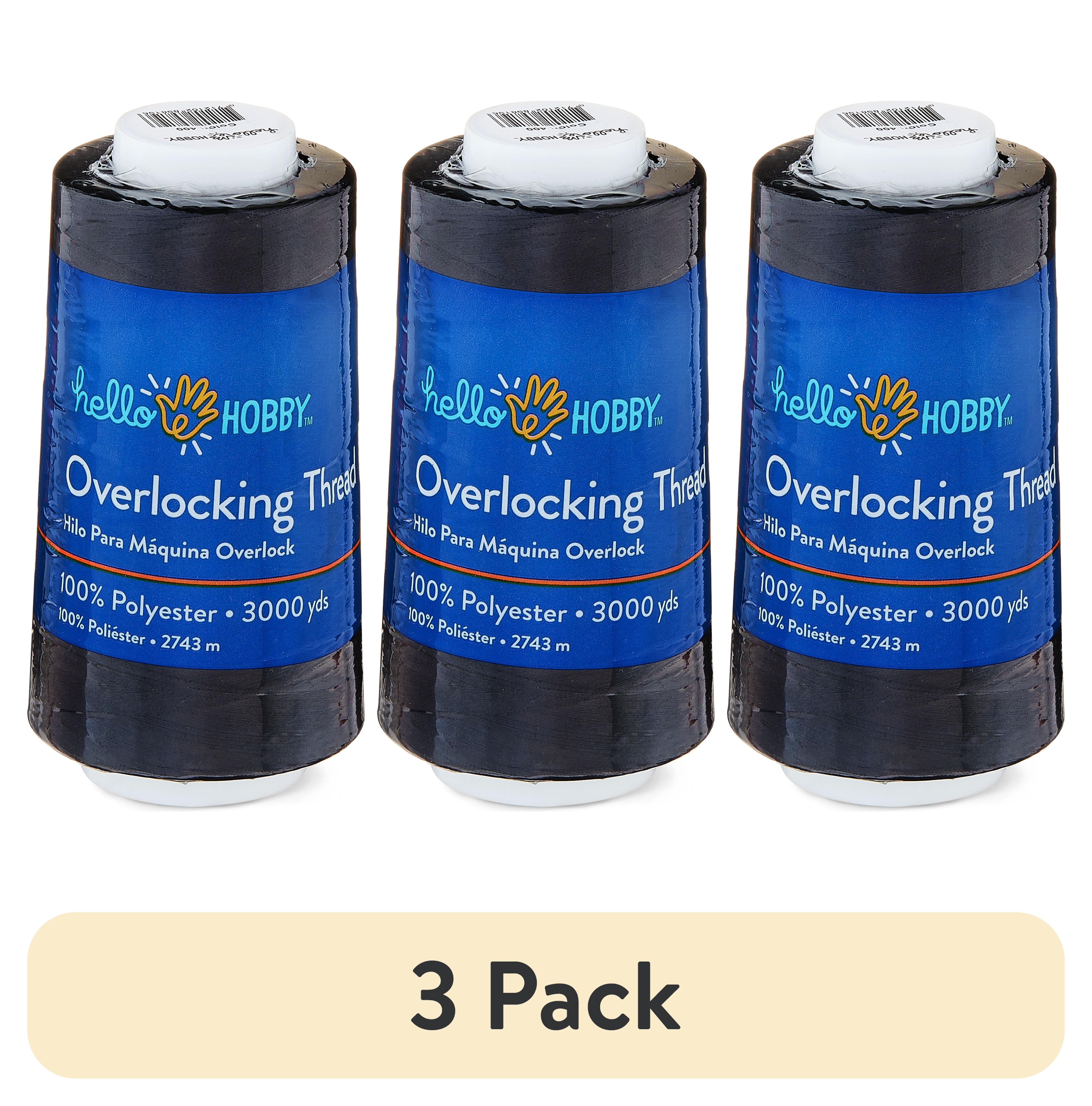 (3 pack) Hello Hobby Black 100% Polyester Overlocking Thread, 3000 Yards