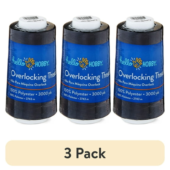 (3 pack) Hello Hobby Black 100% Polyester Overlocking Thread, 3000 Yards