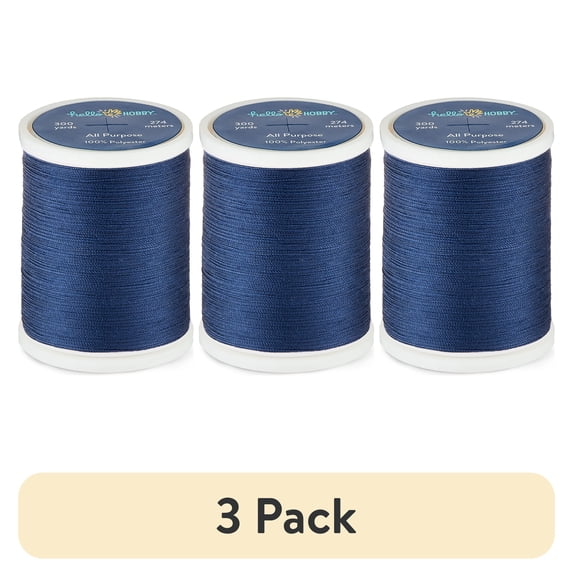 (3 pack) Hello Hobby Black Ink 100% Polyester All Purpose Thread, 300 Yards