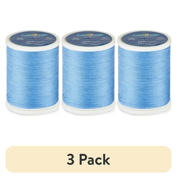 (3 pack) Hello Hobby Blue Bell 100% Polyester All Purpose Thread, 300 Yards