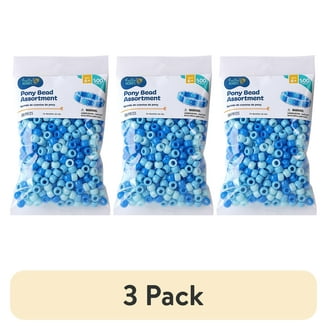 60-Pack X-Large Pony Beads – 18x15mm, Blue Mix, For Bracelets, Hair Braids & Kids Crafts (Includes Rubber Bands)