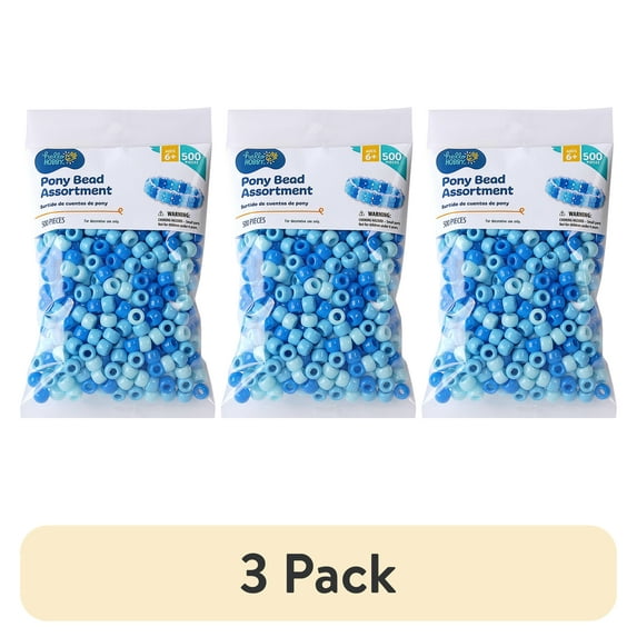 (3 pack) Hello Hobby Pony Bead Mix, Blue, 500 Pieces, Plastic Craft Beads for Jewelry Making and DIY Projects