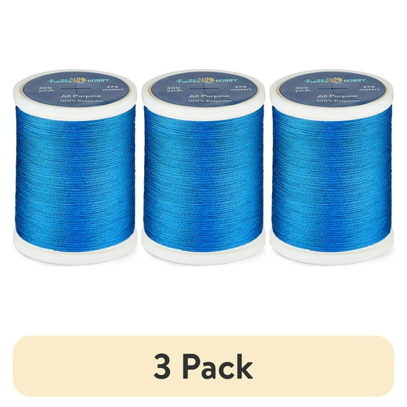 (3 pack) Hello Hobby Bright Blue 100% Polyester All Purpose Thread, 300 Yards