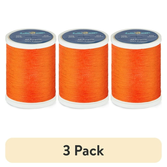 (3 pack) Hello Hobby Bright Orange 100% Polyester All Purpose Thread, 300 Yards