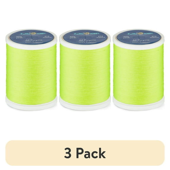 (3 pack) Hello Hobby Bright Yellow Green 100% Polyester All Purpose Thread, 300 Yards