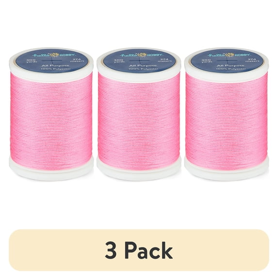 (3 pack) Hello Hobby Candy Floss Red 100% Polyester All Purpose Thread, 300 Yards