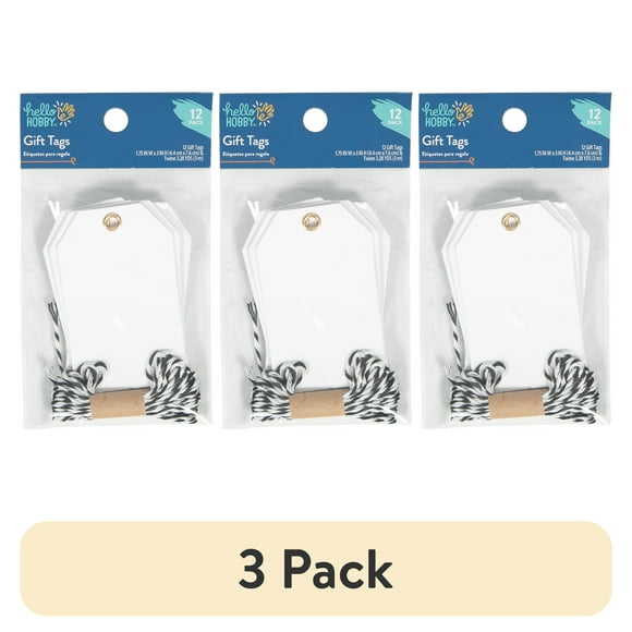 (3 pack) Hello Hobby Cardstock Blank Tags and Twine, Solid White, 12 Count