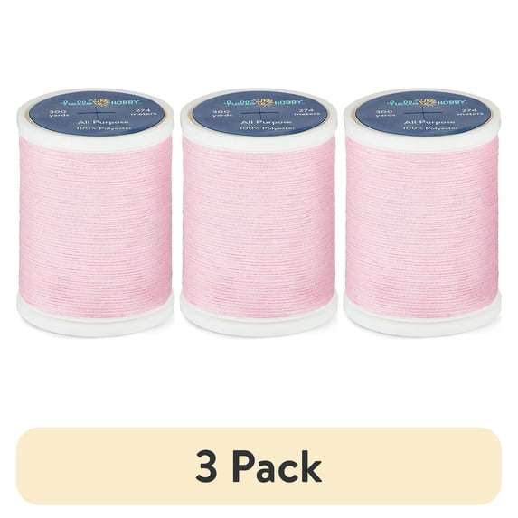 (3 pack) Hello Hobby Chalk Pink 100% Polyester All Purpose Thread, 300 Yards