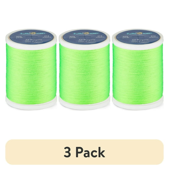 (3 pack) Hello Hobby Chartreuse Yellow 100% Polyester All Purpose Thread, 300 Yards