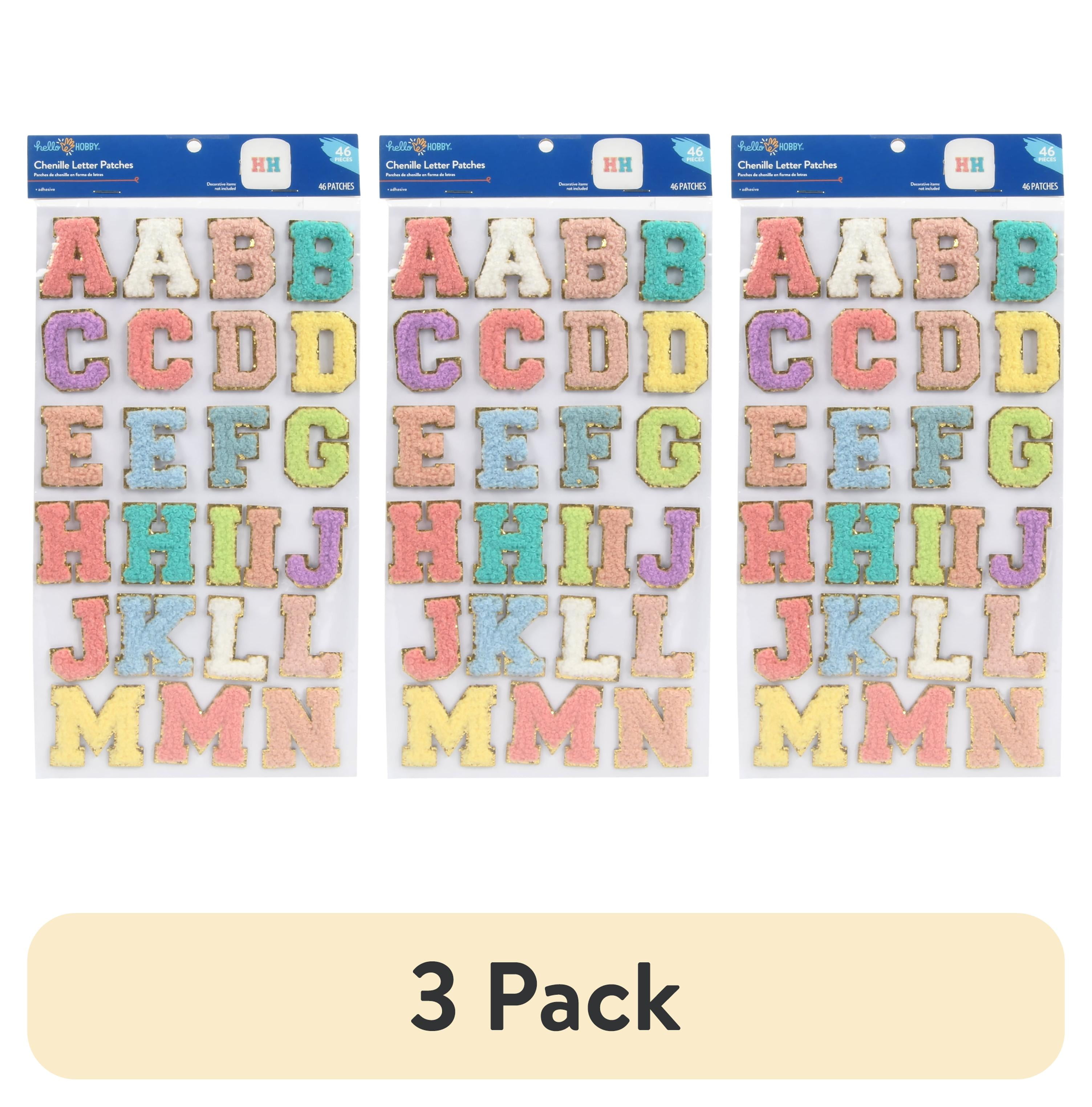 (3 pack) Hello Hobby Chenille Adhesive Alphabet Letter Patches Multi-Color 46 Pieces