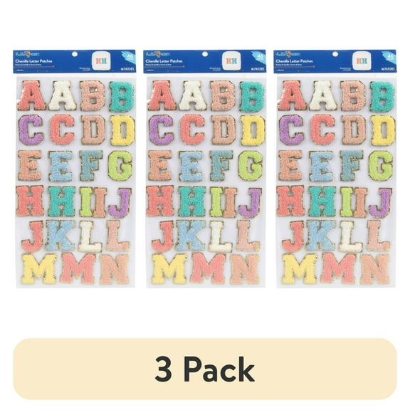(3 pack) Hello Hobby Chenille Adhesive Alphabet Letter Patches Multi-Color 46 Pieces