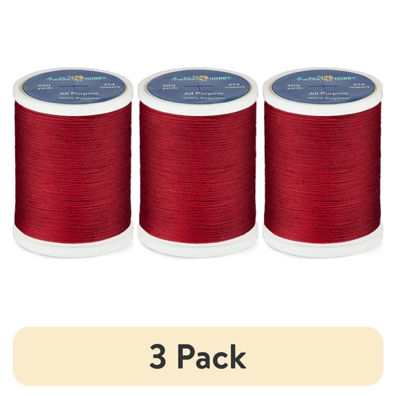 (3 pack) Hello Hobby Christmas Red 100% Polyester All Purpose Thread, 300 Yards