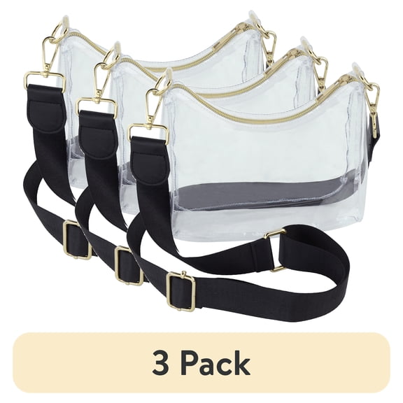 (3 pack) Hello Hobby Clear Crossbody Handbag with Gold Zipper and Adjustable Strap