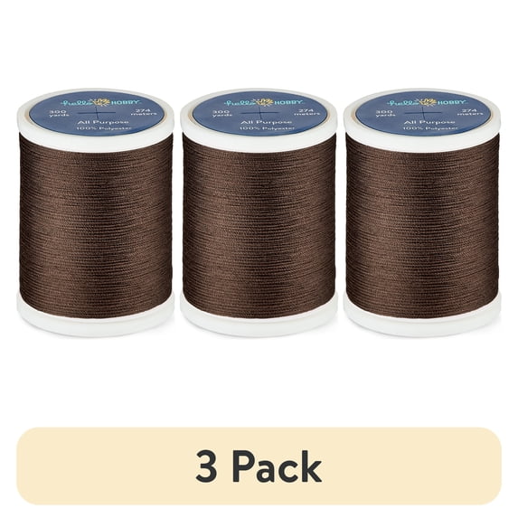 (3 pack) Hello Hobby Coffee 100% Polyester All Purpose Thread, 300 Yards