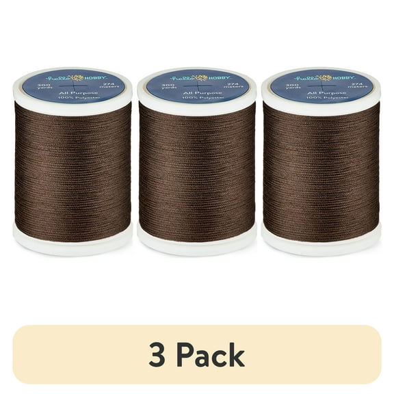 (3 pack) Hello Hobby Coffee 100% Polyester All Purpose Thread, 300 Yards