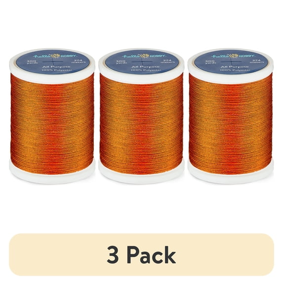 (3 pack) Hello Hobby Cognac Brown 100% Polyester All Purpose Thread, 300 Yards