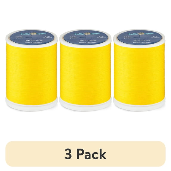 (3 pack) Hello Hobby Corn Yellow 100% Polyester All Purpose Thread, 300 Yards