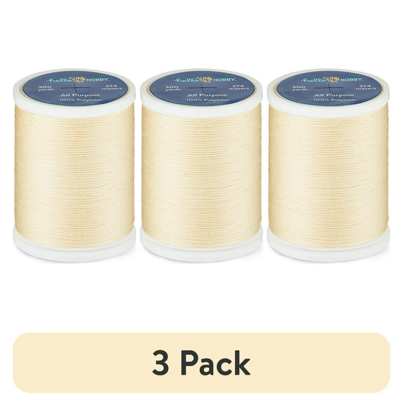 (3 pack) Hello Hobby Cream Off-White 100% Polyester All Purpose Thread, 300 Yards